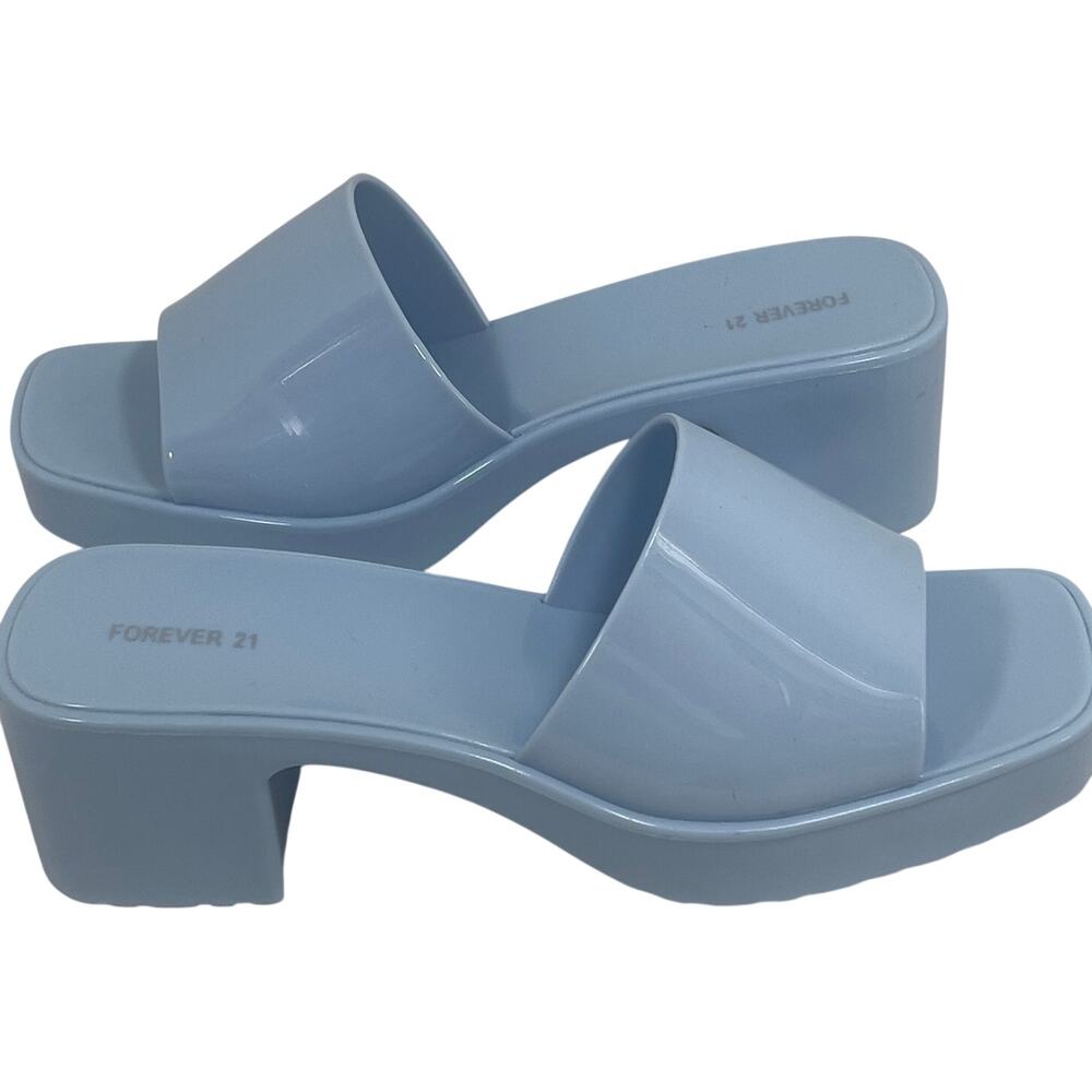 Forever 21 Block Heel Vinyl Jelly Slides Powder Blue Sky Size 7 Fairy Sandals